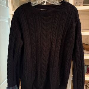 Vineyard Vines Black Cable Knit Cashmere Sweater with plaid cuffs size M